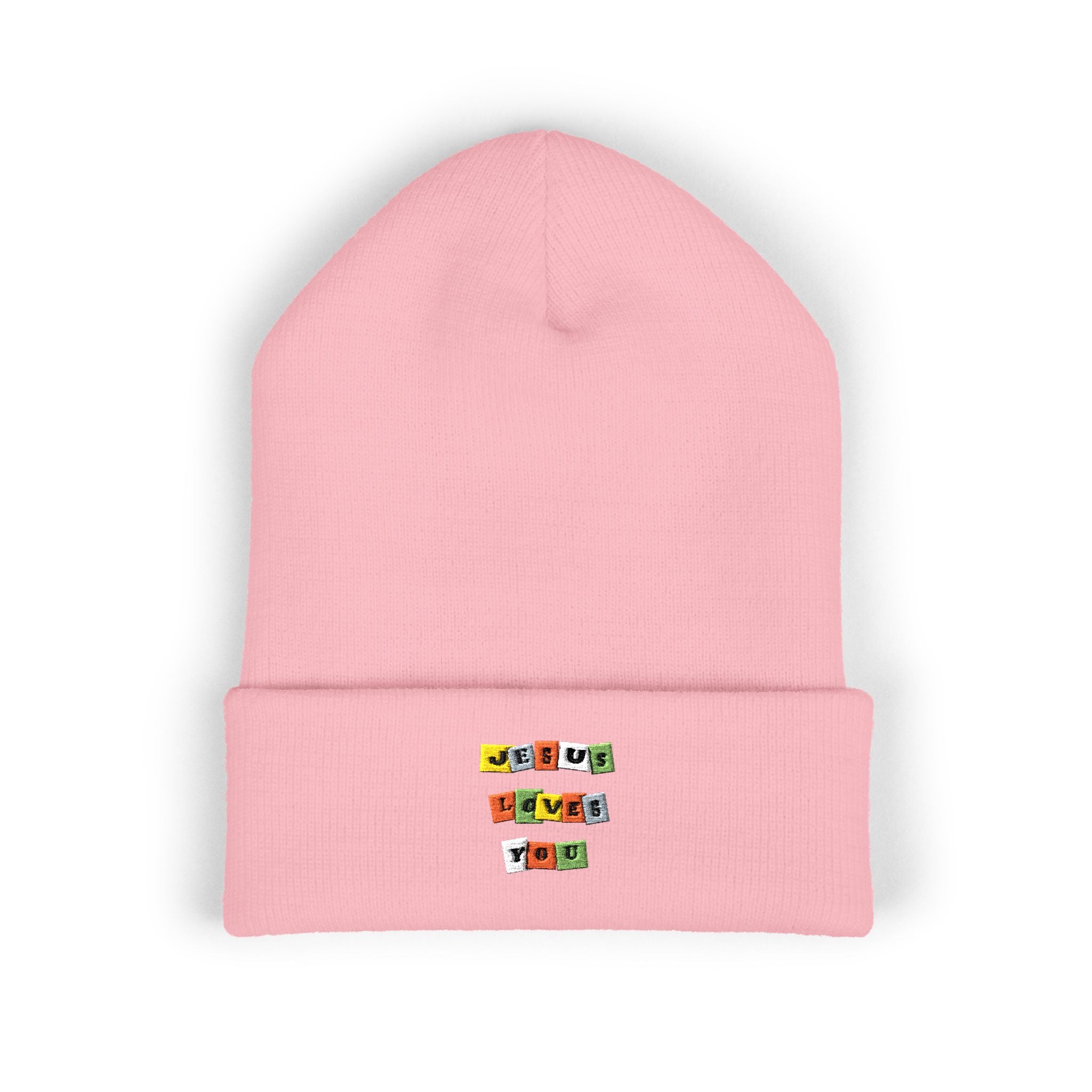 Color Block Jesus Loves You Embroidered Beanie