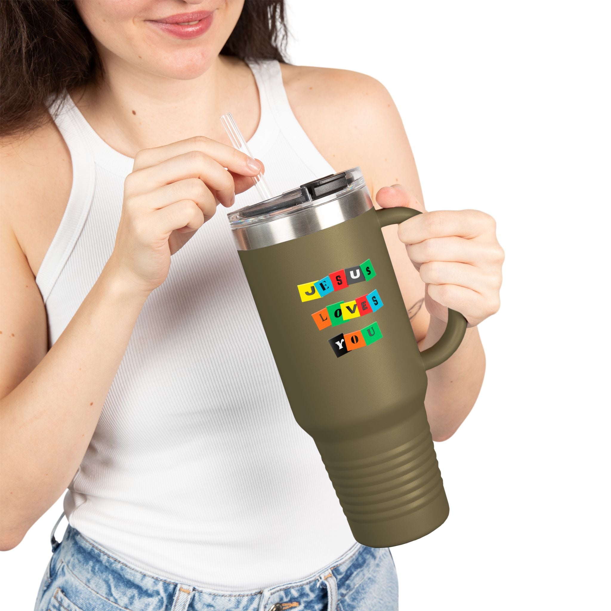 Color Block Jesus Loves You 40oz Insulated Travel Mug