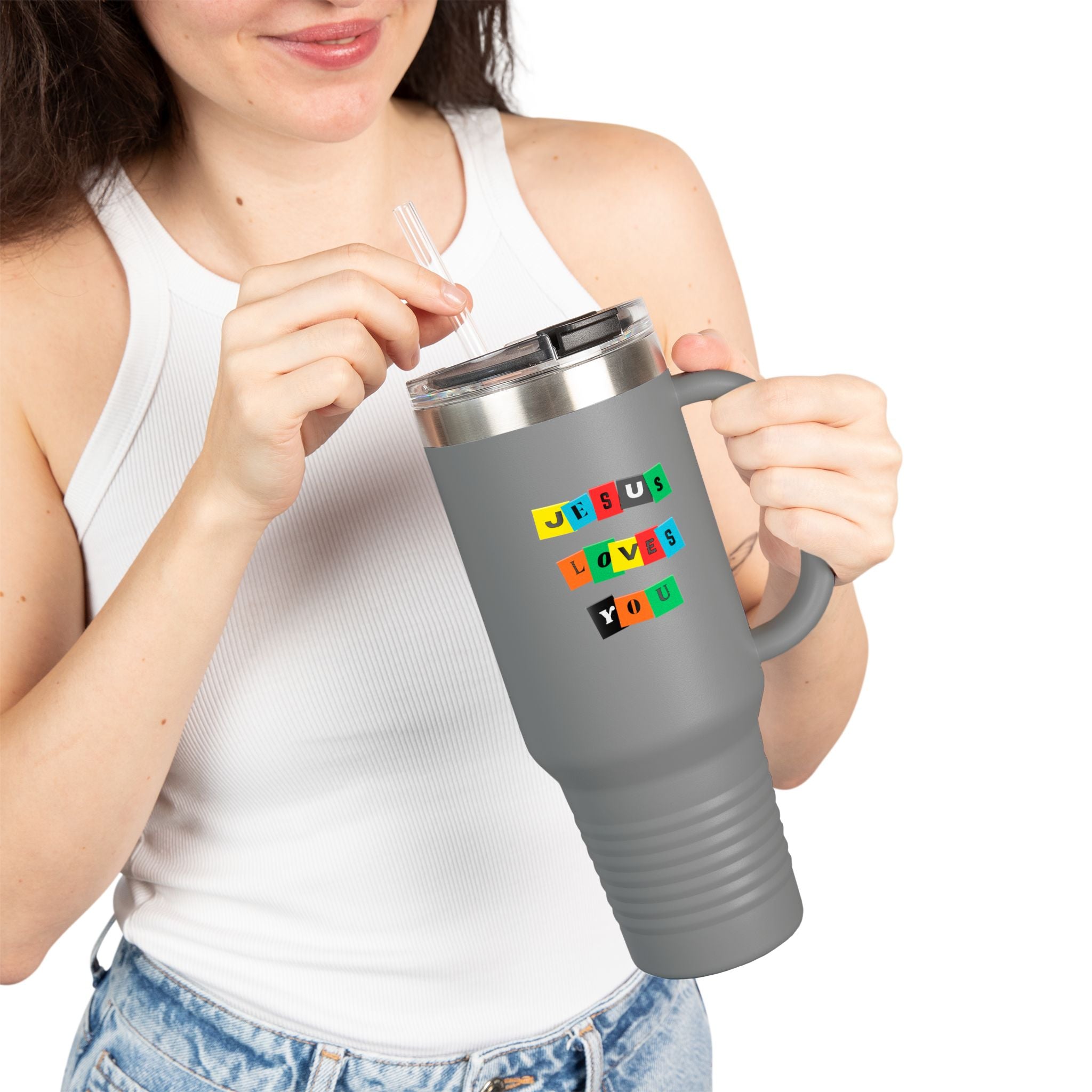 Color Block Jesus Loves You 40oz Insulated Travel Mug