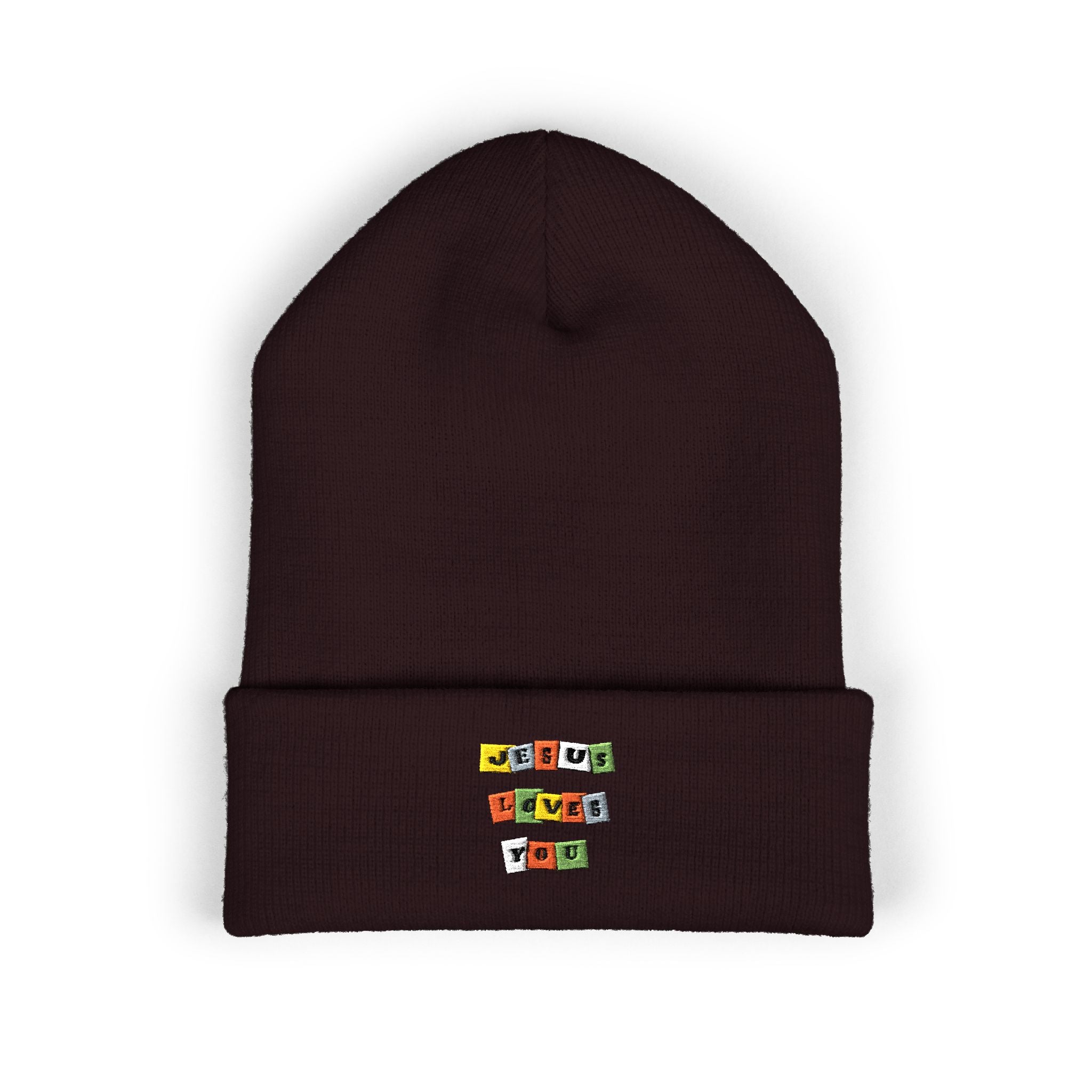Color Block Jesus Loves You Embroidered Beanie