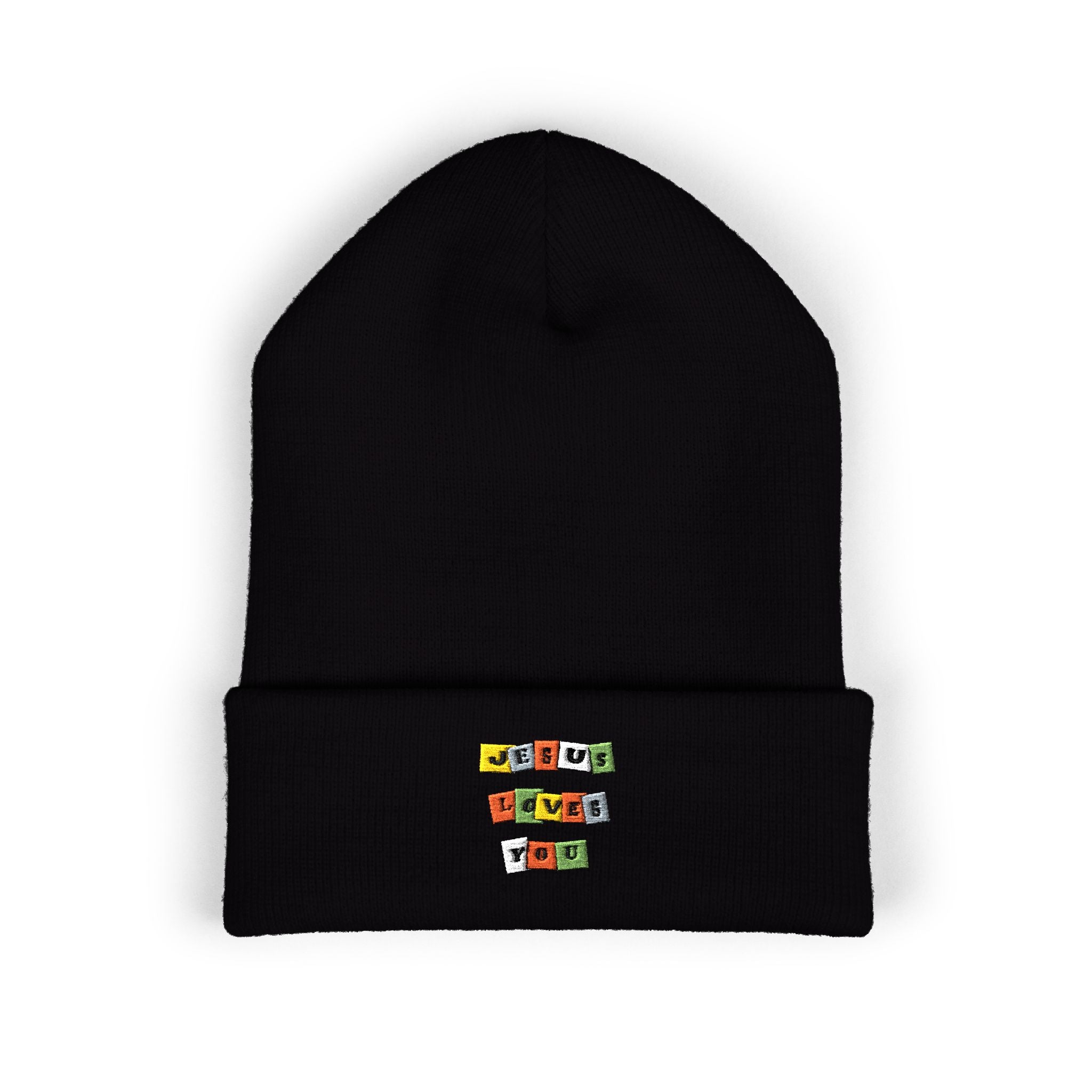 Color Block Jesus Loves You Embroidered Beanie