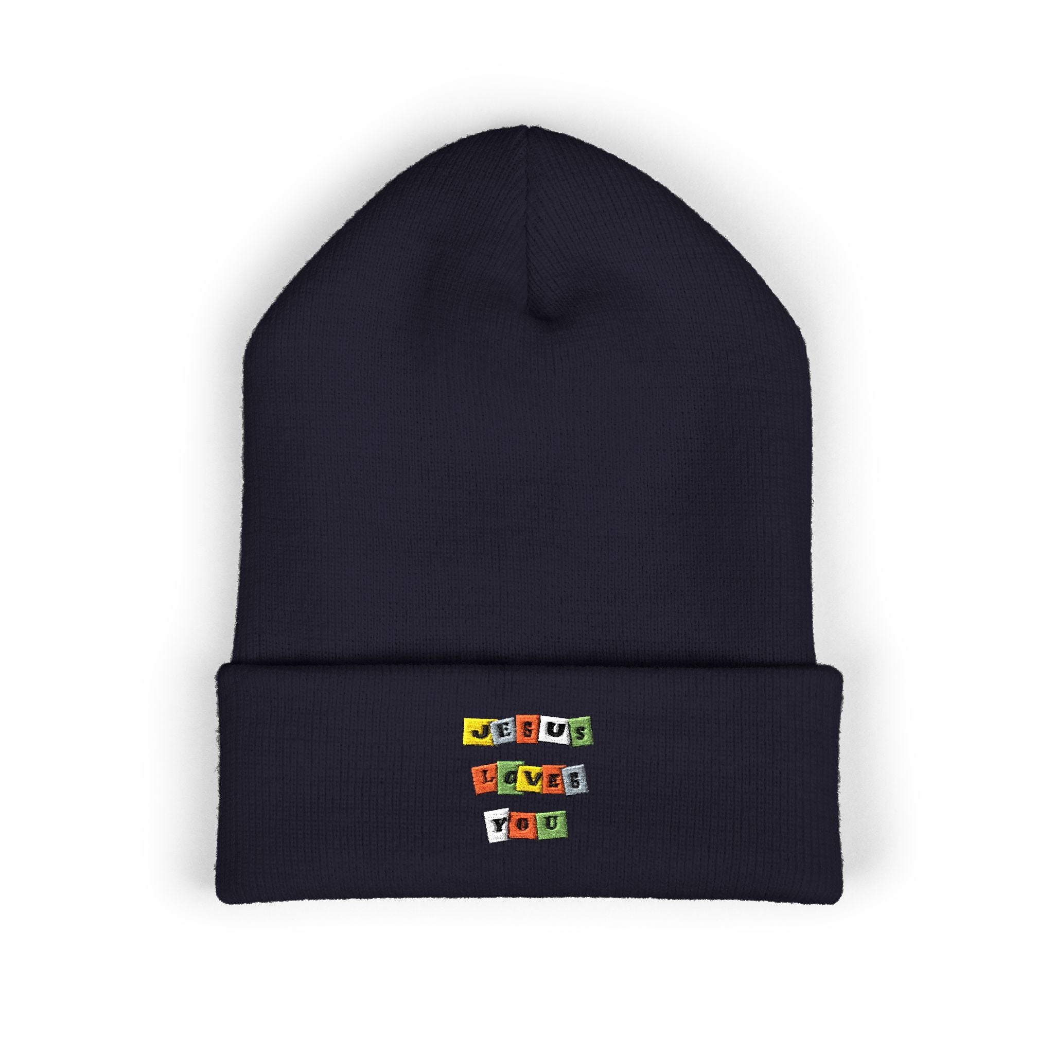 Color Block Jesus Loves You Embroidered Beanie