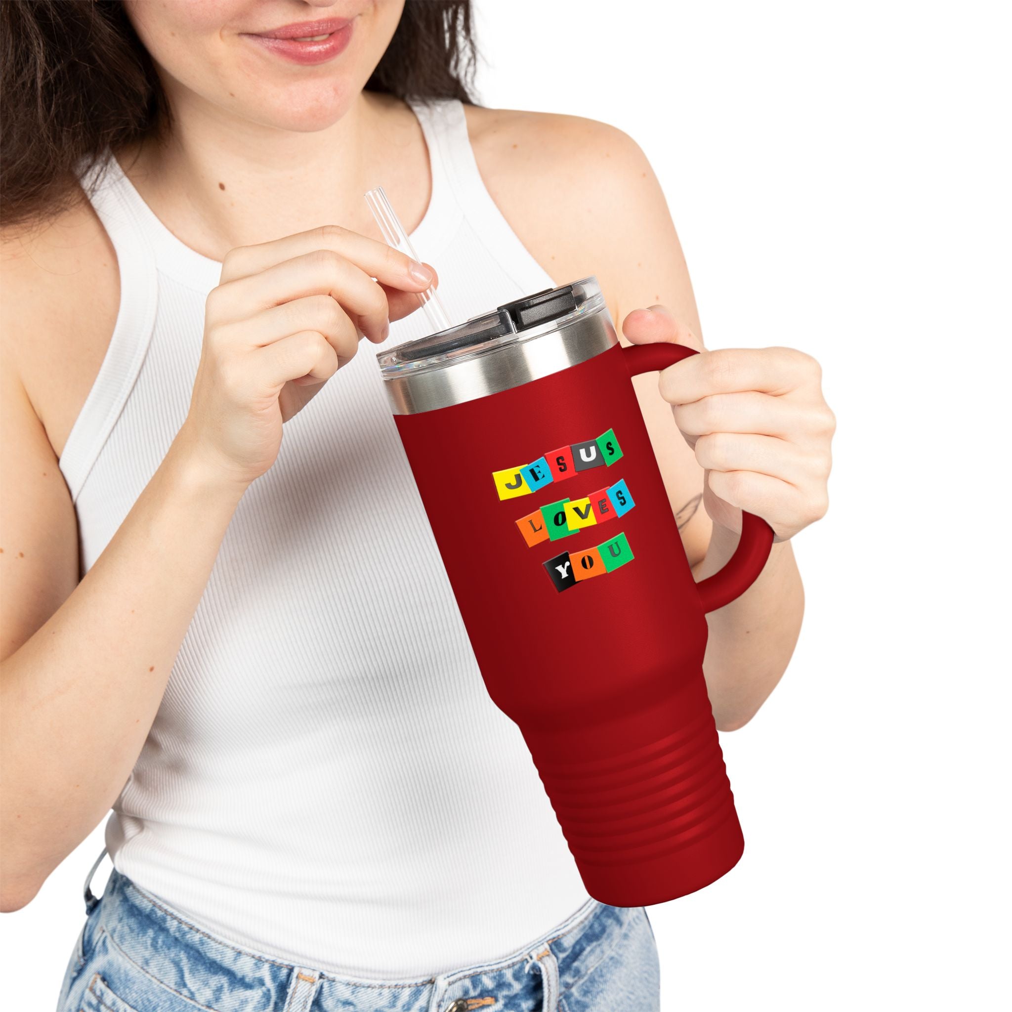 Color Block Jesus Loves You 40oz Insulated Travel Mug