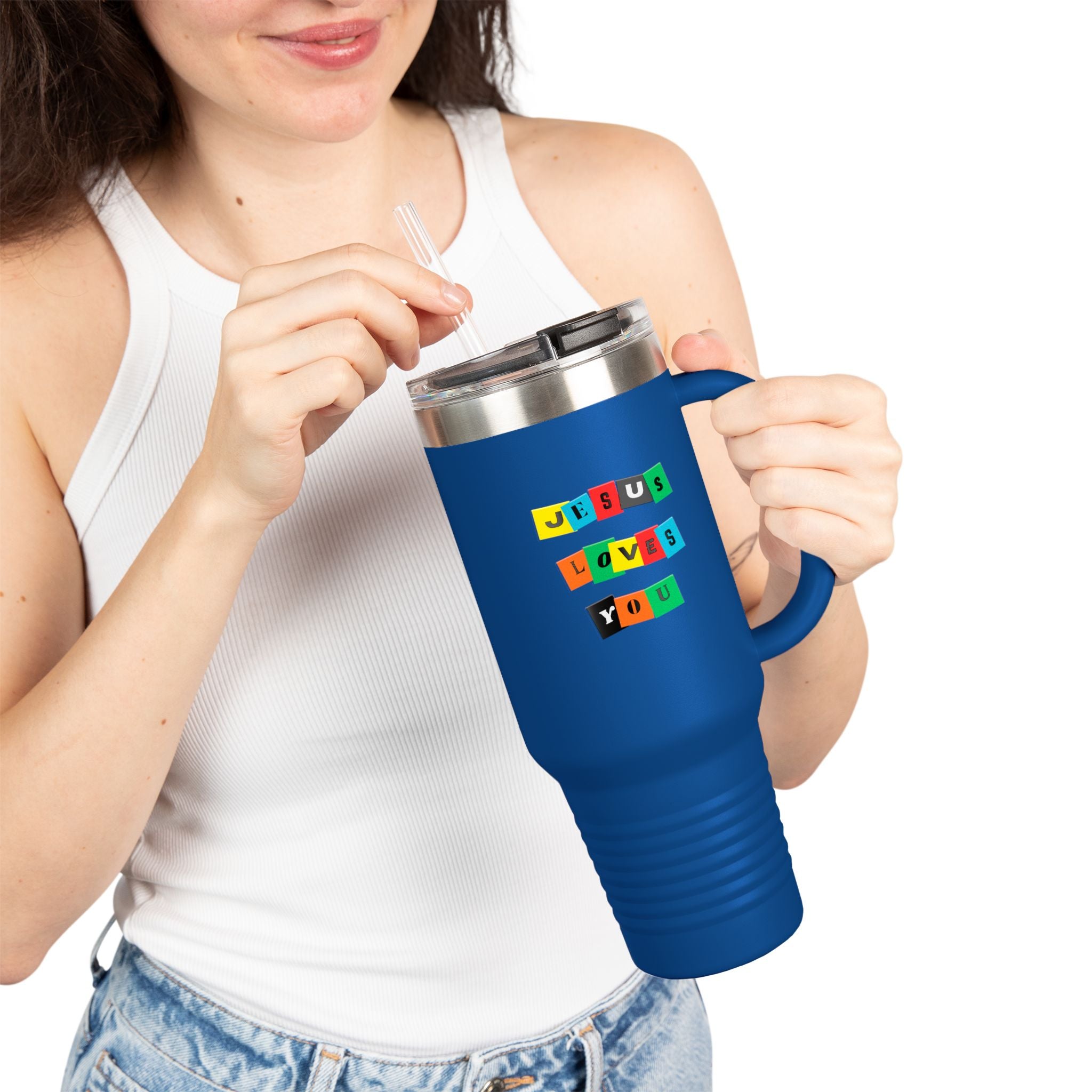 Color Block Jesus Loves You 40oz Insulated Travel Mug