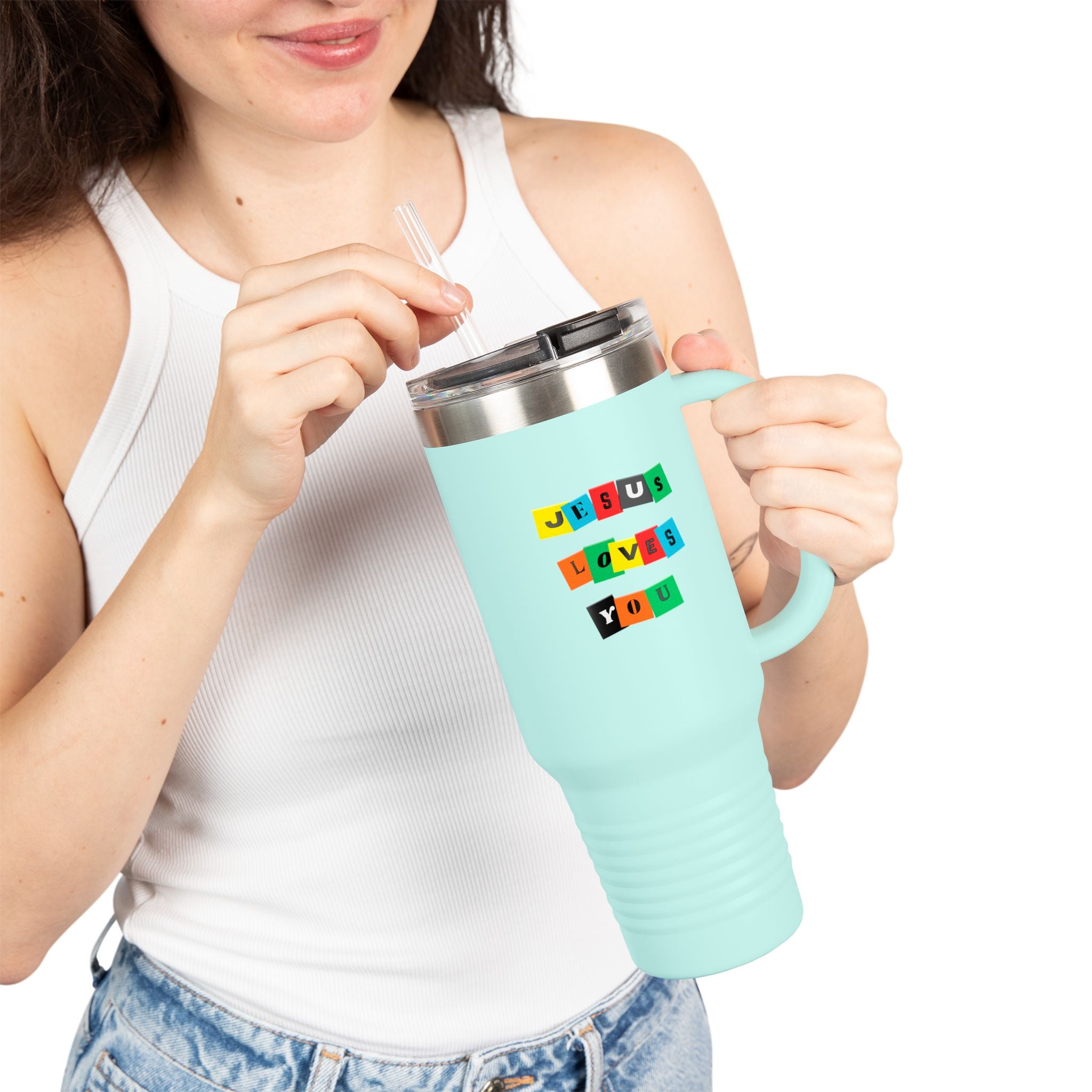 Color Block Jesus Loves You 40oz Insulated Travel Mug